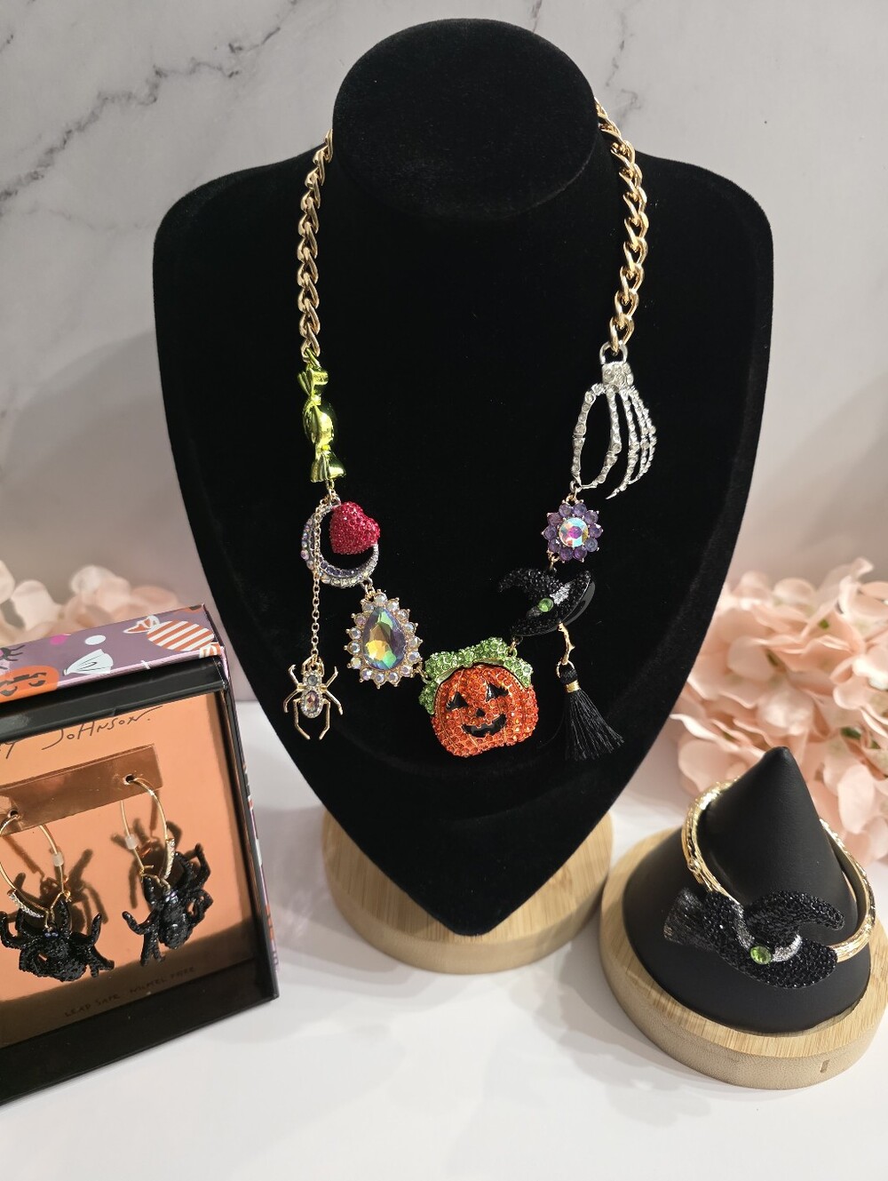 Betsey Johnson - Halloween Pumpkin Charm Necklace, Bracelet, & Earrings Set